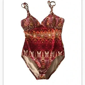 Garnet Hill Women's One Piece Swimsuit Size 6 Ikat Bohemian Vibrant Colo…